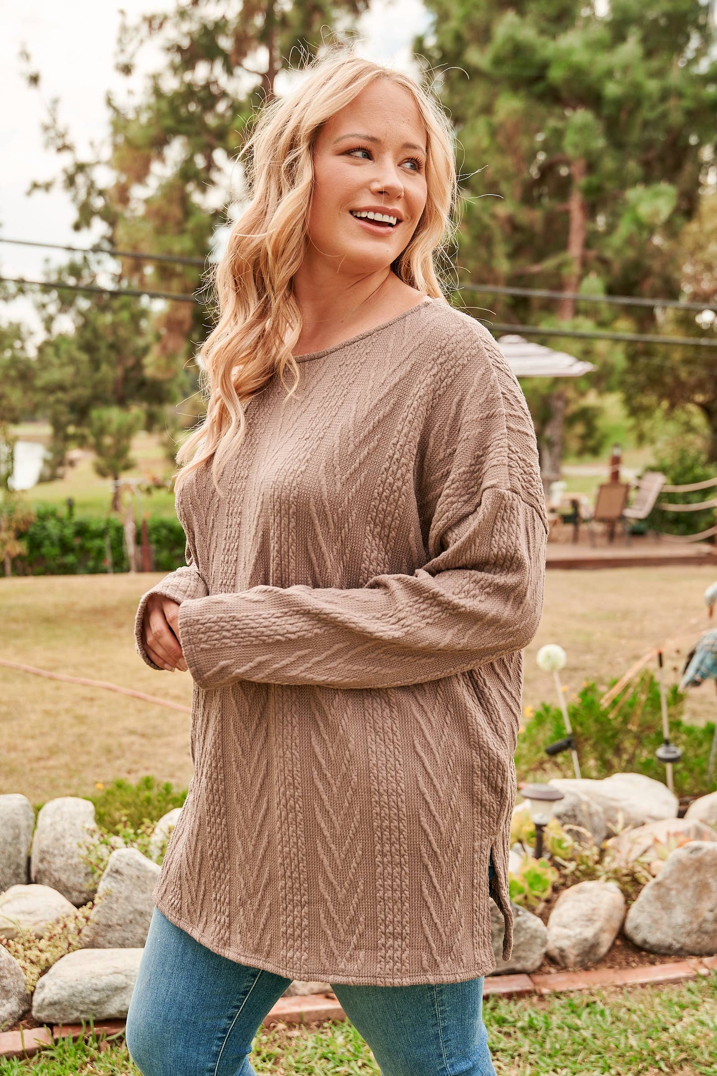 Plus Oversized fit cable knit top-PLT4996