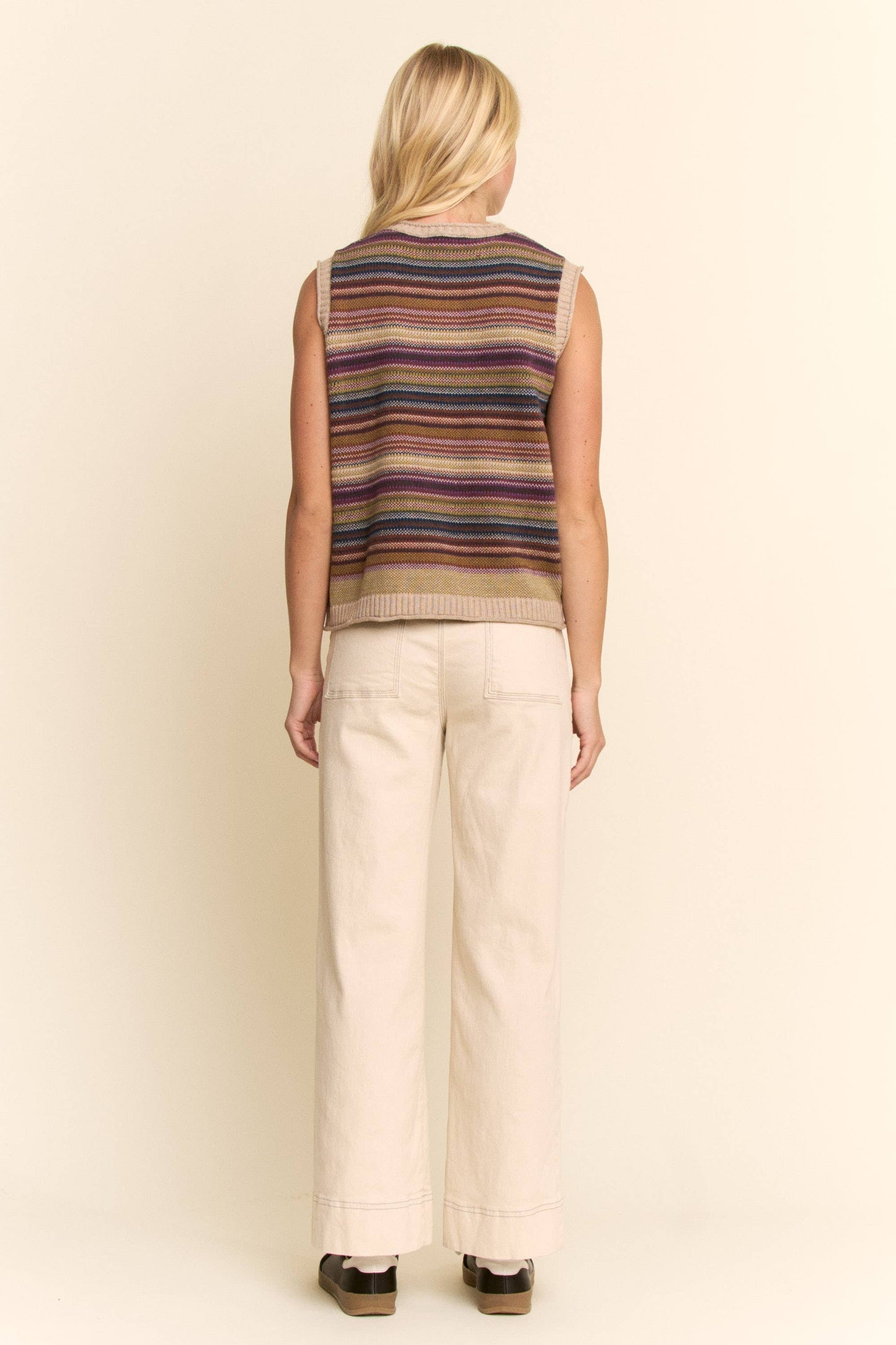 BUTTON-DOWN FRONT MULTICOLOR STRIPES RIBBED TRIM