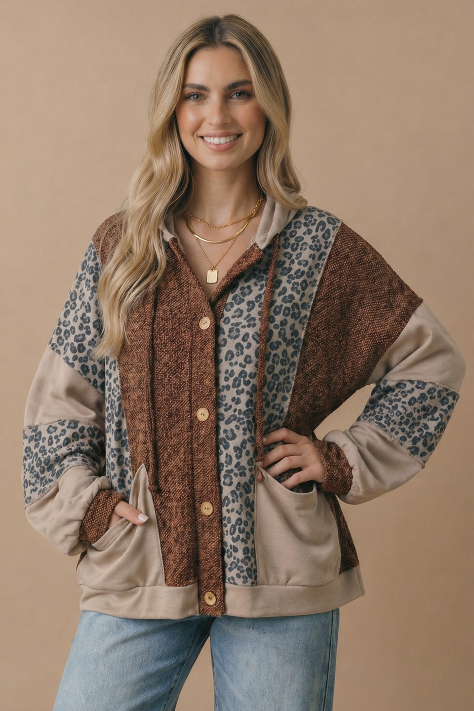 Two-Tone Leopard Jacket Curvy