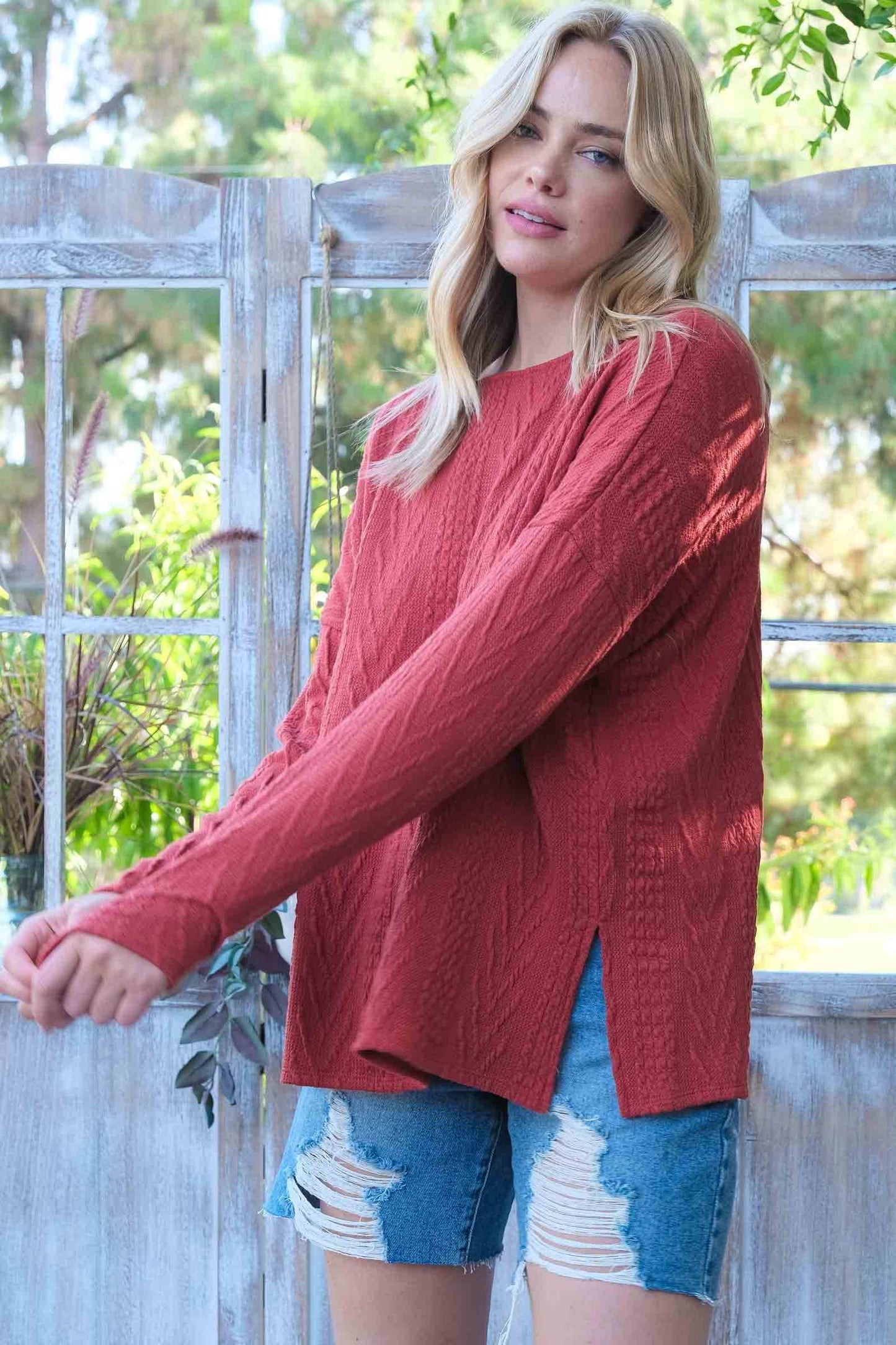 Oversized fit cable knit top-LT4996