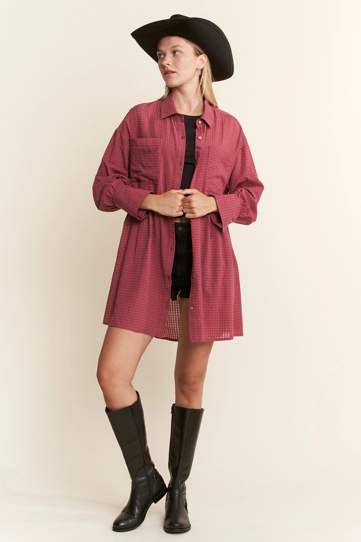 Gingham Oversized Button Down Top- Curvy