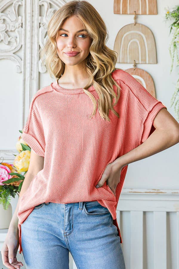 Curvy Classic Ribbed Hi-Low Side Slit Tunic Top