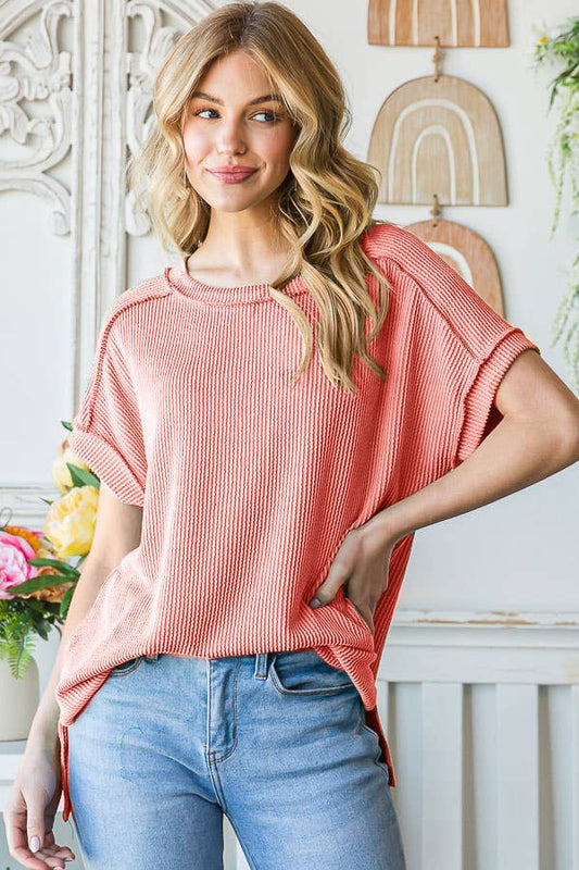 Curvy Classic Ribbed Hi-Low Side Slit Tunic Top