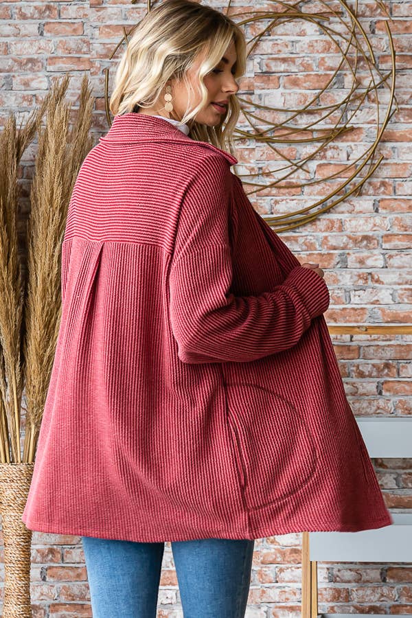 [PLUS SIZE] Rib Button Down Side Pocket ShacketT5256XL