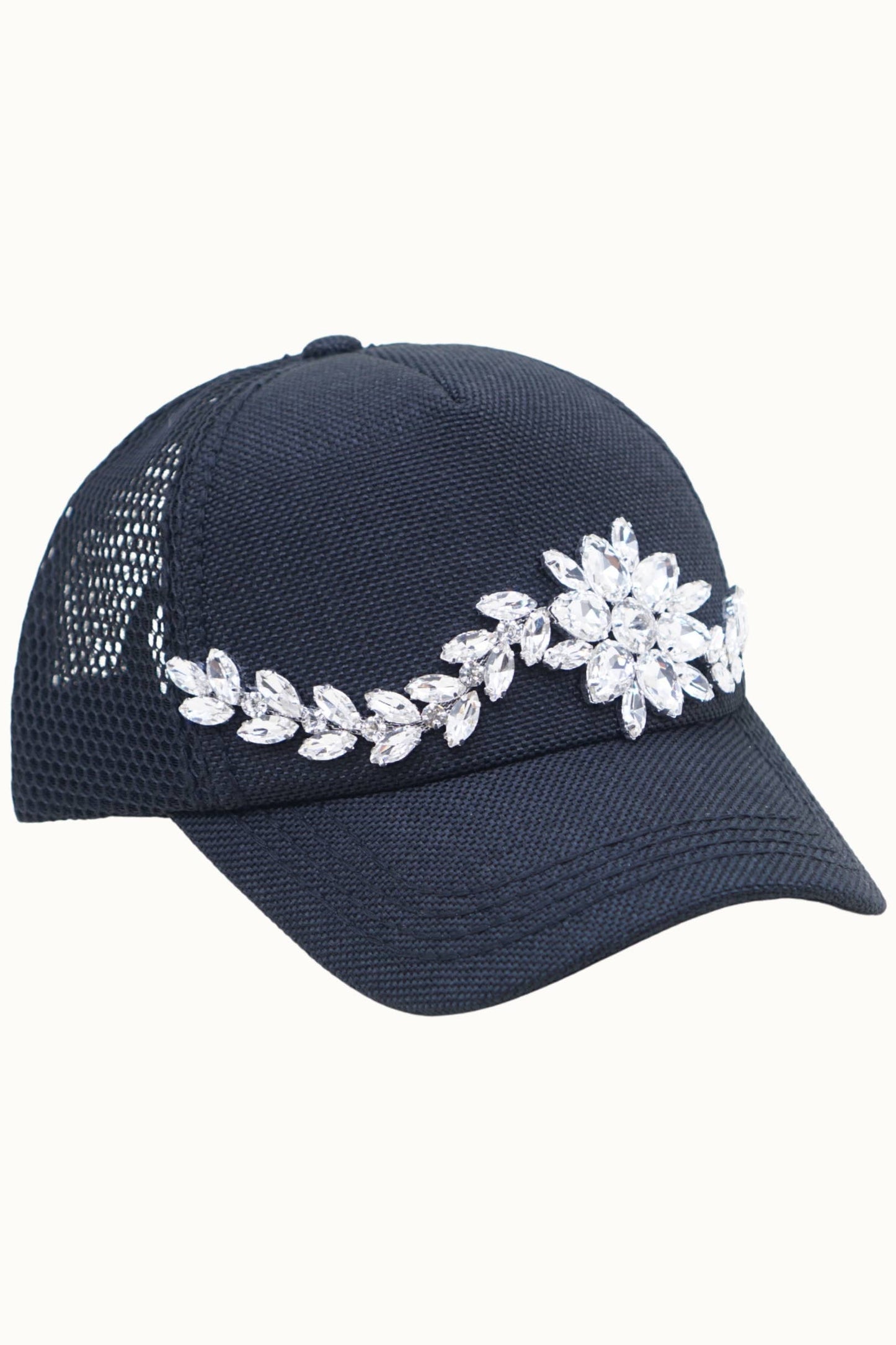 Floral Bejeweled Bling Glitz Trucker Cap, Adjustable