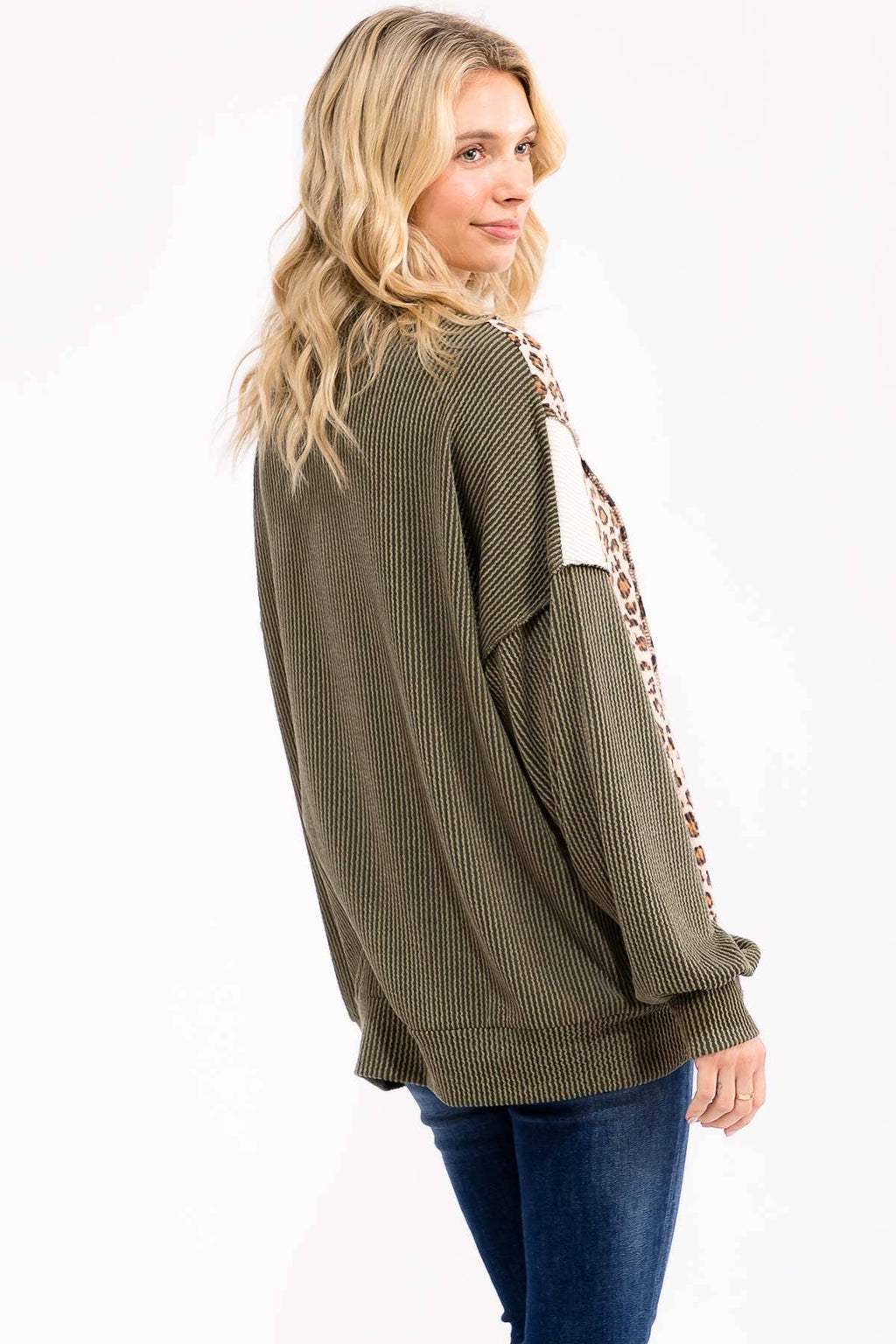 Color Block Rib Knit Oversized Pullover Top T6109