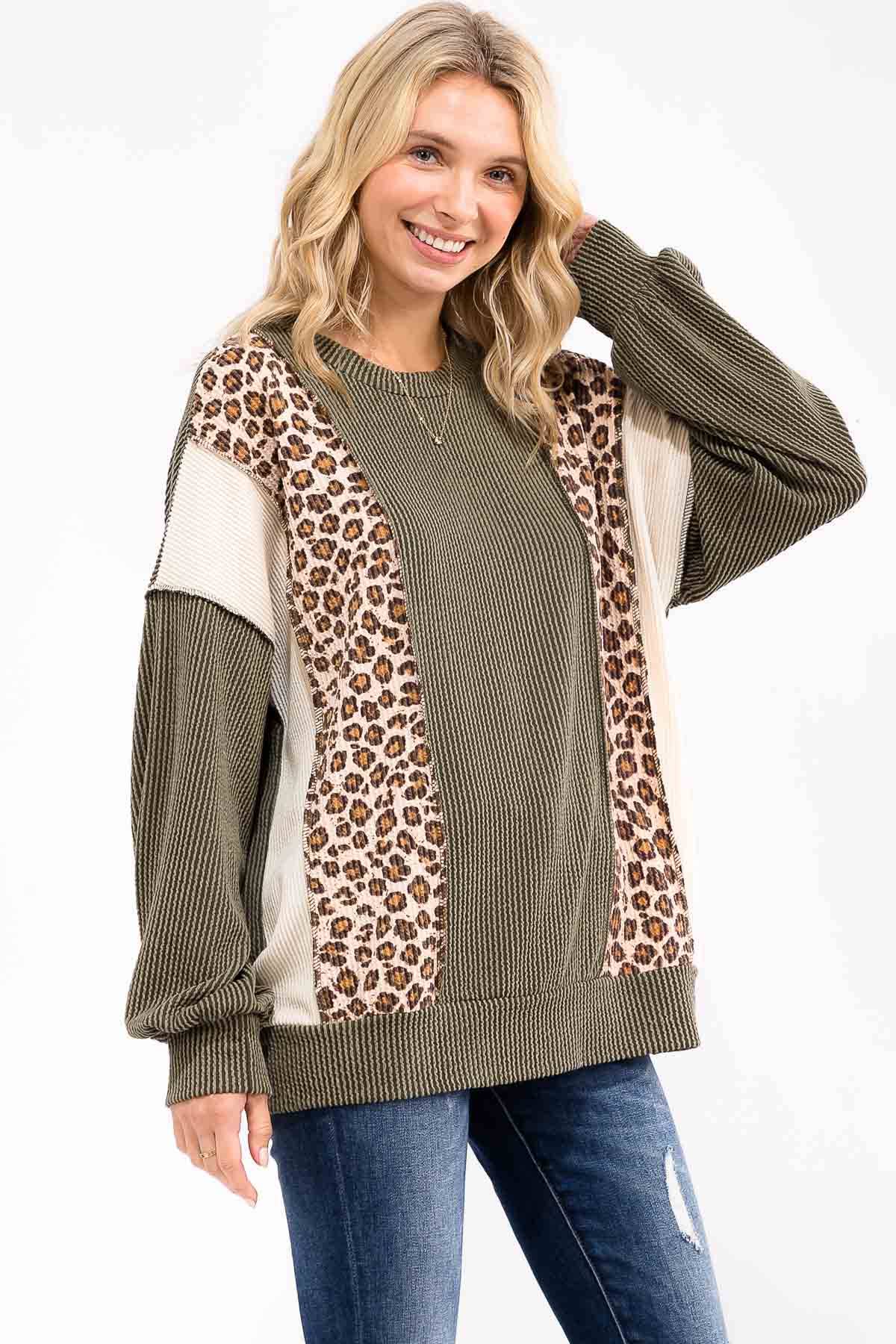 Color Block Rib Knit Oversized Pullover Top T6109