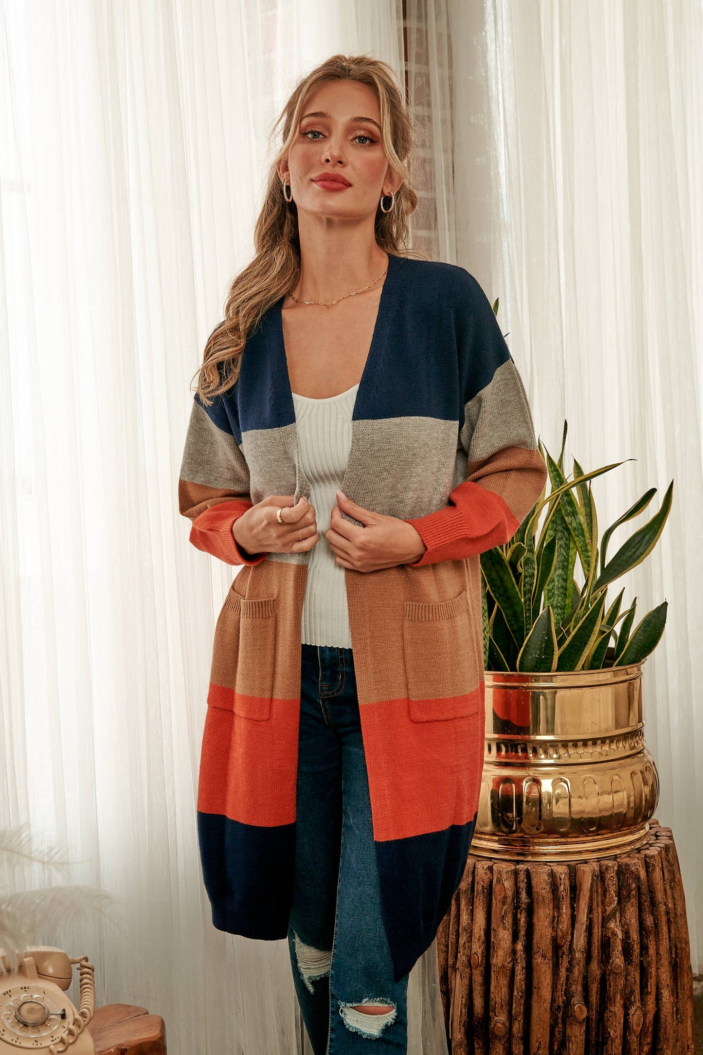 Color-blocked sweater cardigan-SW6058