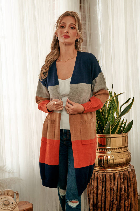 Color-blocked sweater cardigan-SW6058
