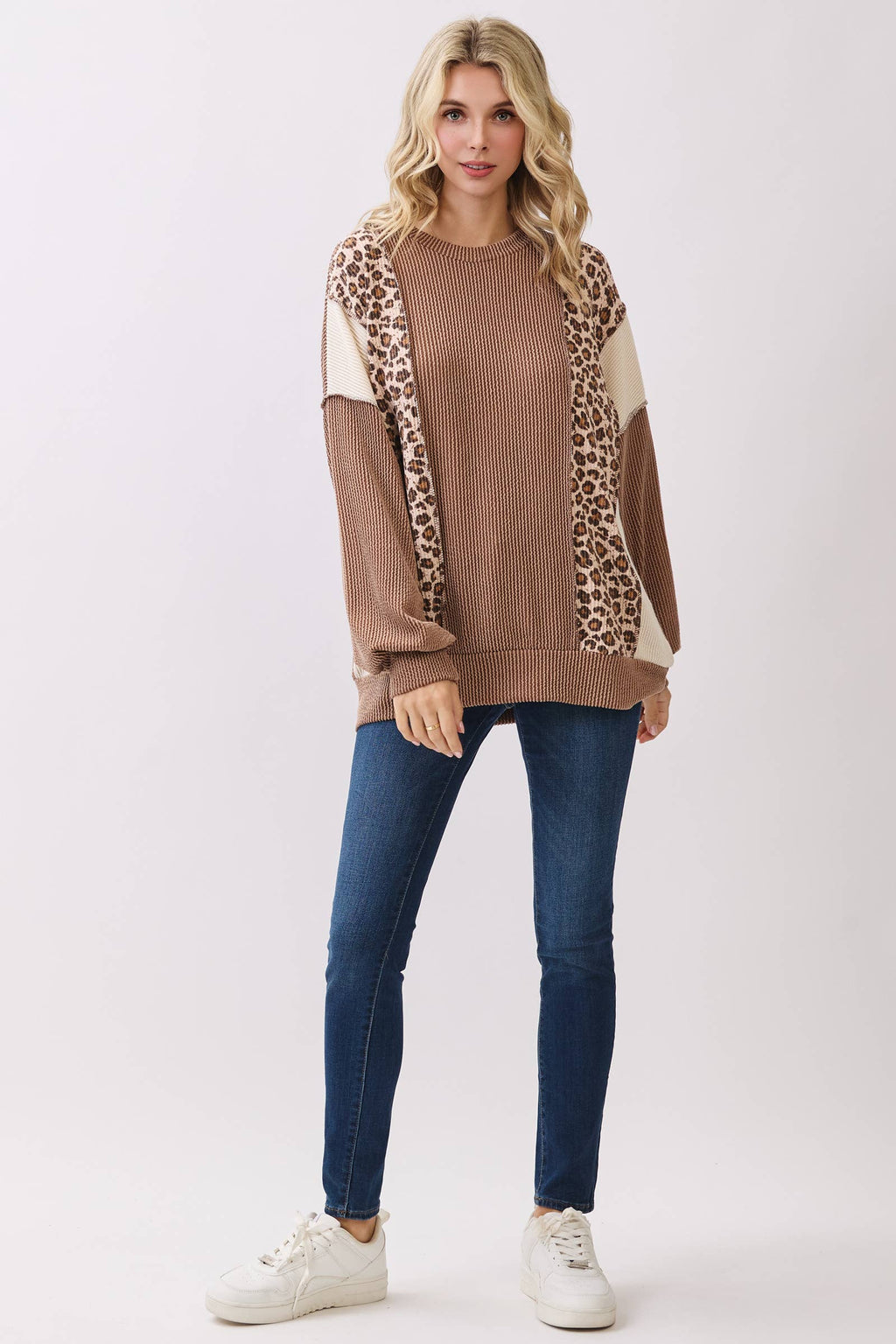 Color Block Rib Knit Oversized Pullover Top T6109