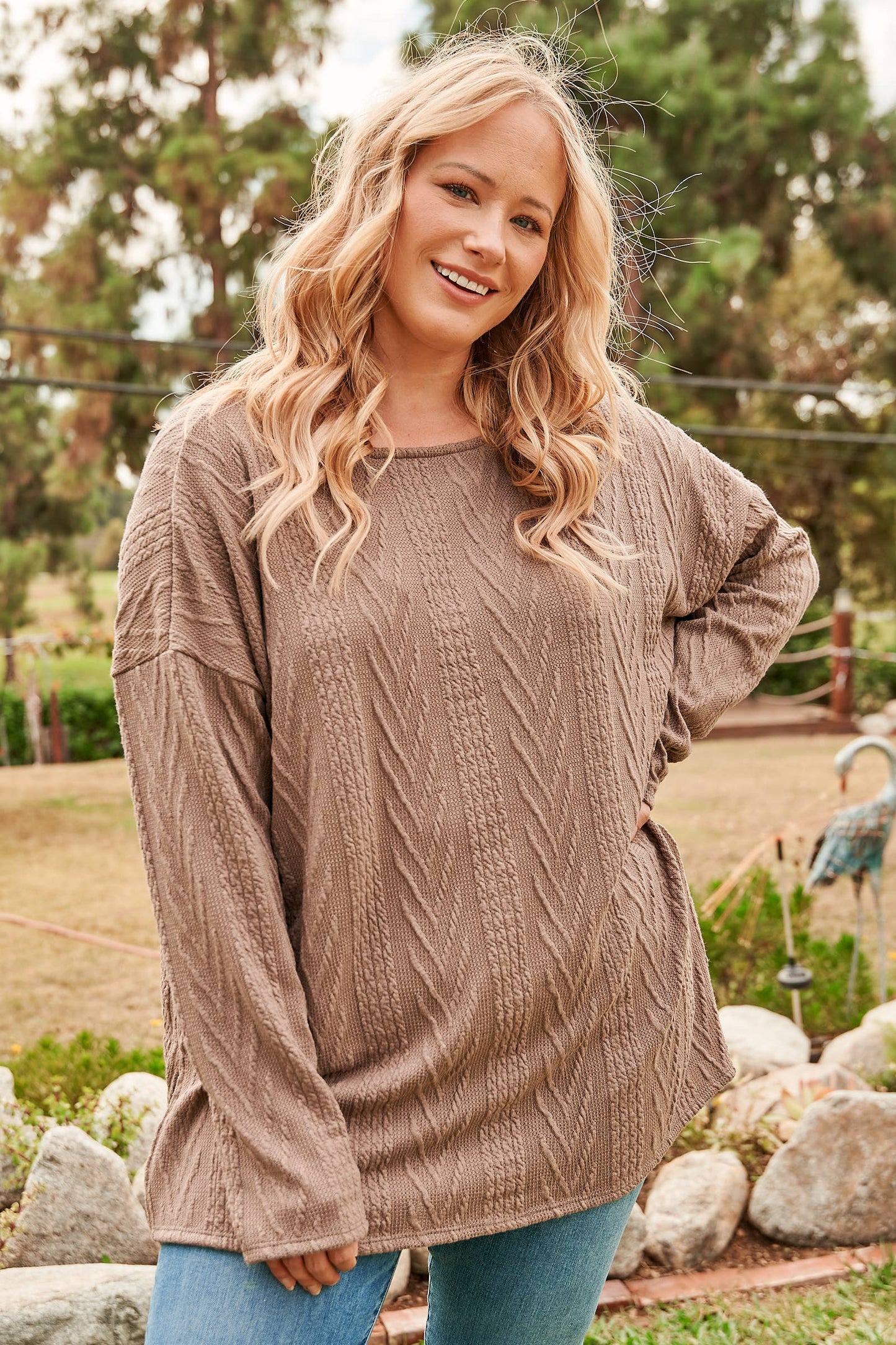 Plus Oversized fit cable knit top-PLT4996