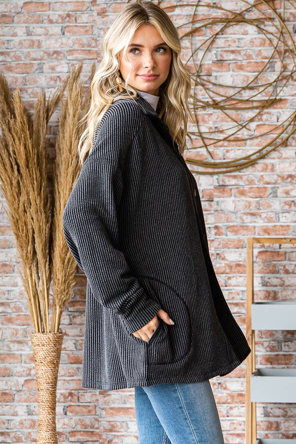 [PLUS SIZE] Rib Button Down Side Pocket ShacketT5256XL