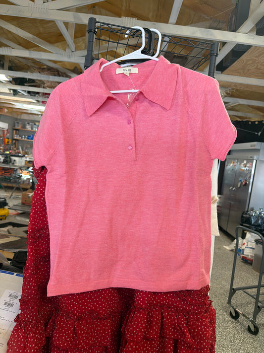 Pink Collared Knit Tee