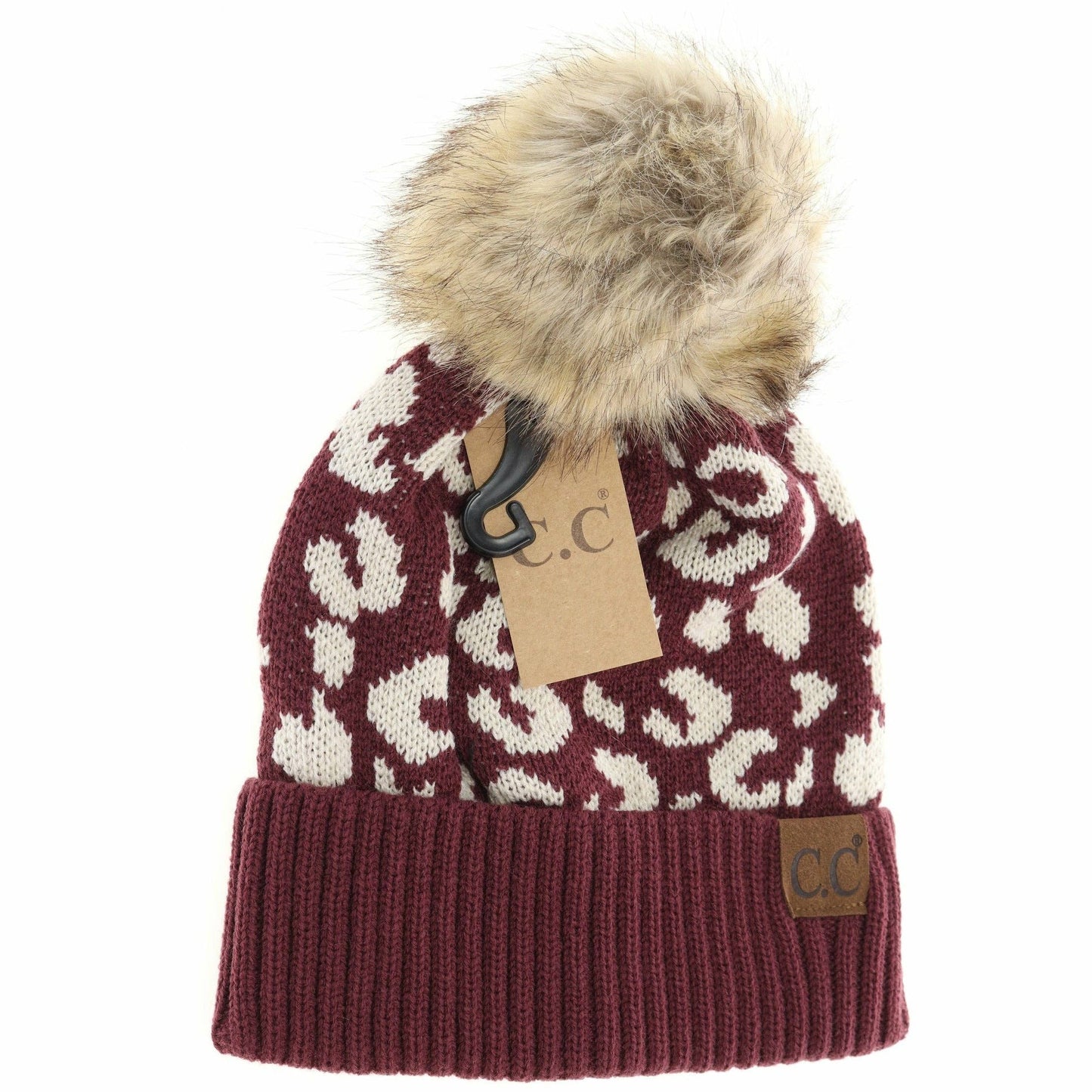Leopard Pattern Fur Pom Beanie YJ2091