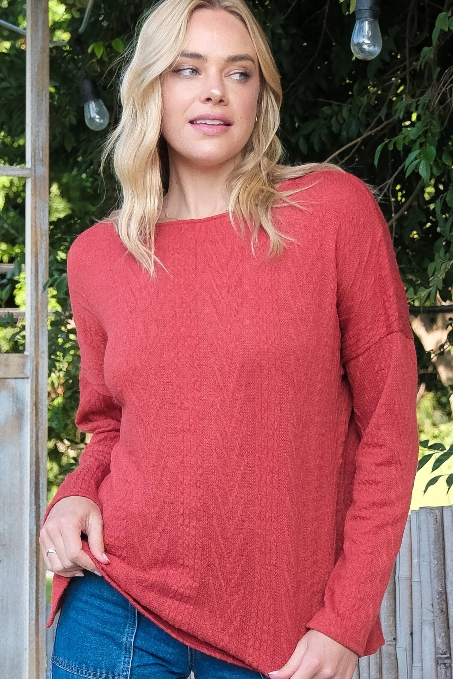 Oversized fit cable knit top-LT4996