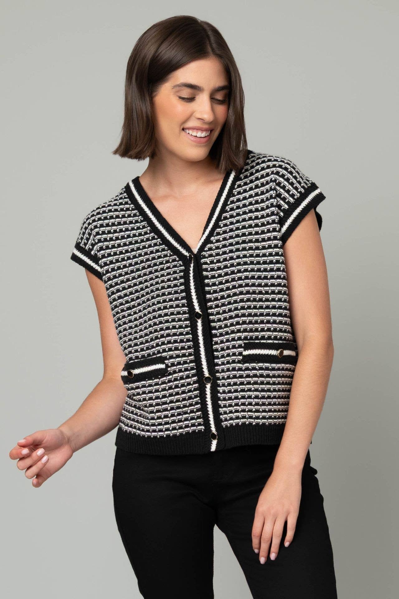Striped Jacquard V-Neck Sweater Vest
