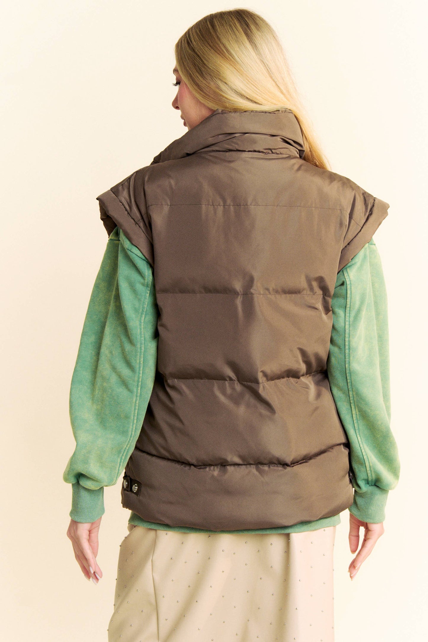 PLUS SOLID SLEEVELESS ZIPPER PUFFER JACKET VEST