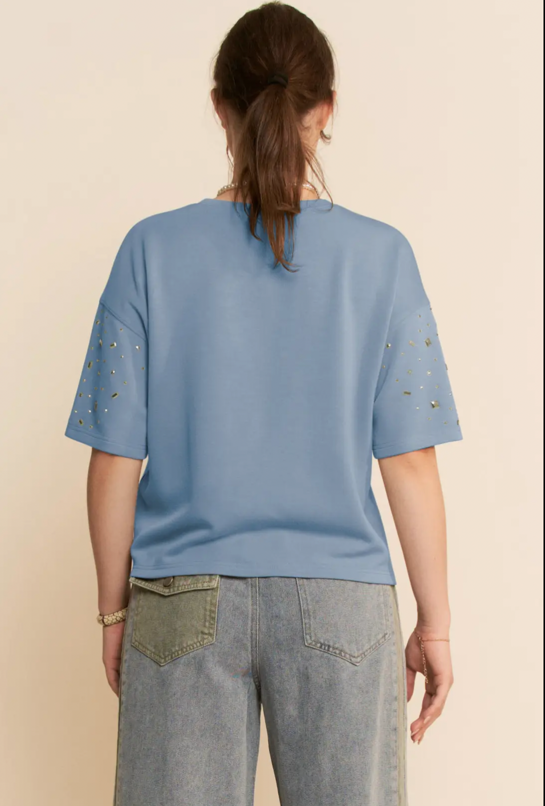 Studded Short Sleeve Loose Fit Top