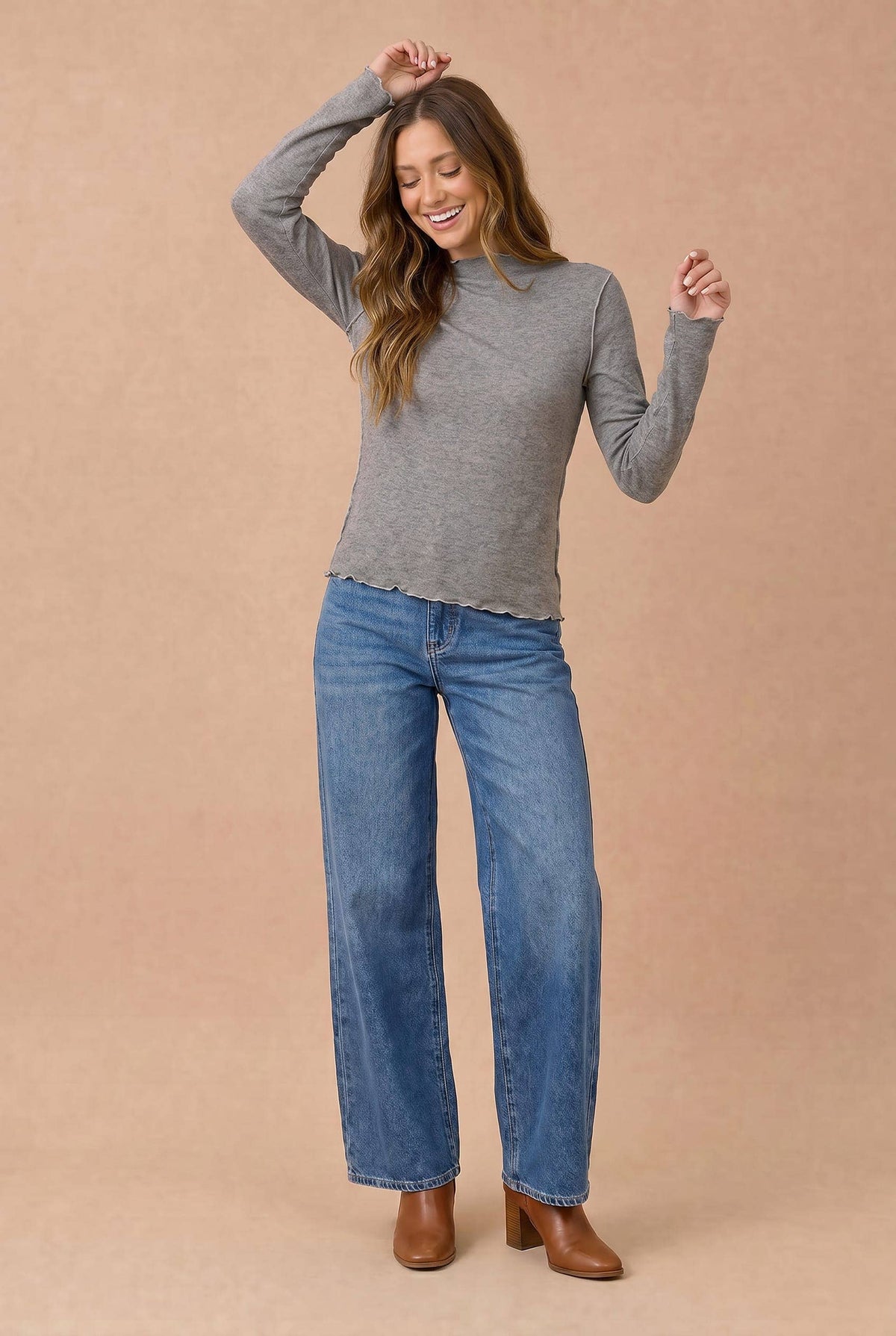 Mock Neck Hacci Knit Top Curvy