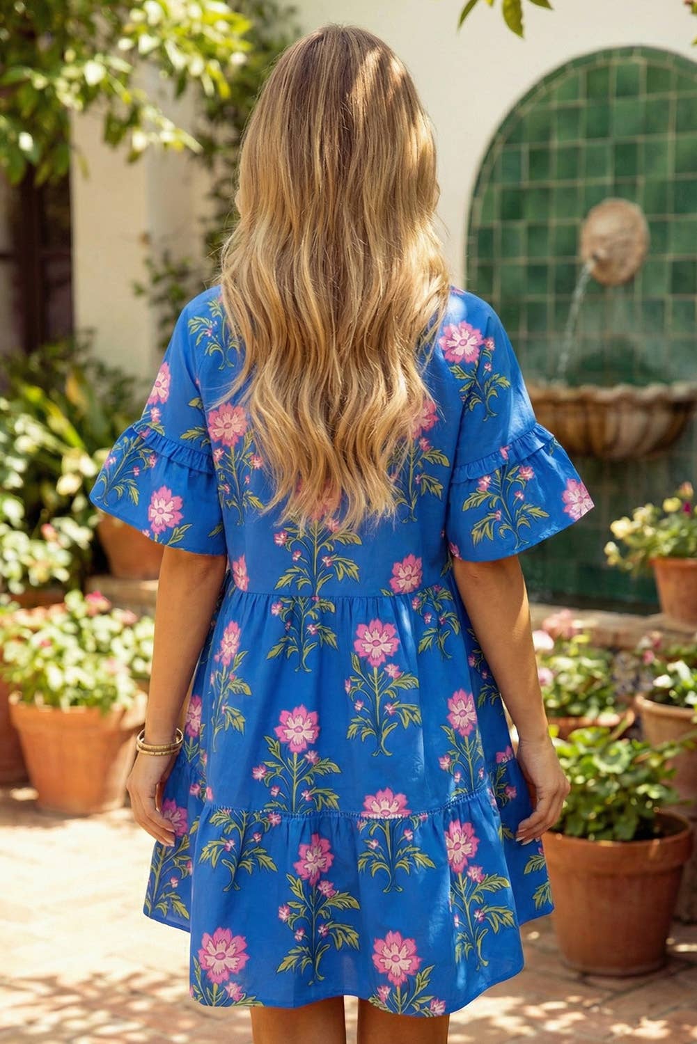 Floral Shift Short Sleeve High Waist Mini Dresses