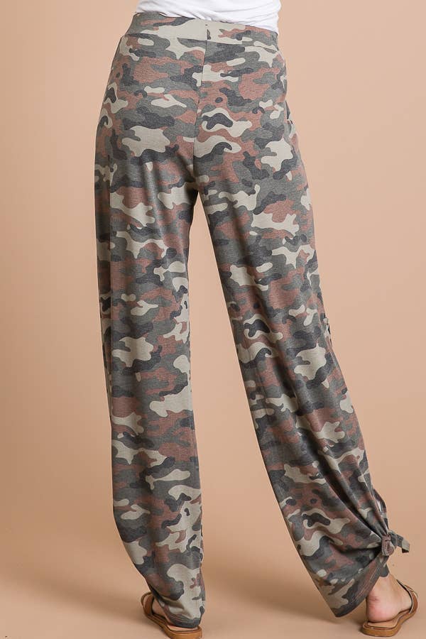 Camo Print Split Side Ankle Tie Women's Casual Pants P3585