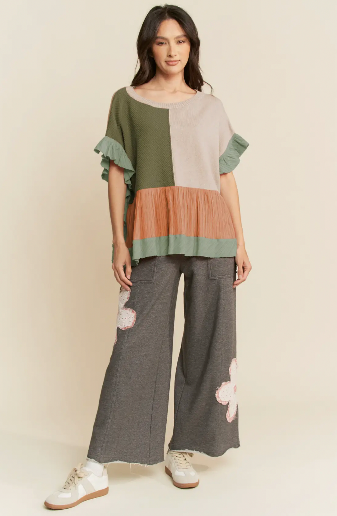 Ruffled Sweater Textured Top