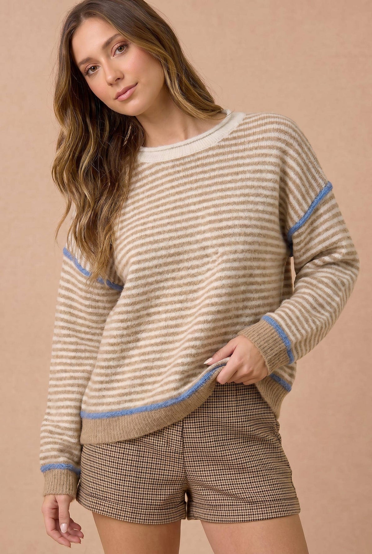 Loose Fit Stripe Contrast Sweater Top