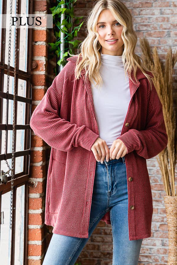 [PLUS SIZE] Rib Button Down Side Pocket ShacketT5256XL