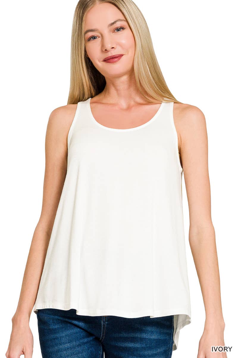 Flowy Hem Rayon Sleeveless Tank Top  Zenana