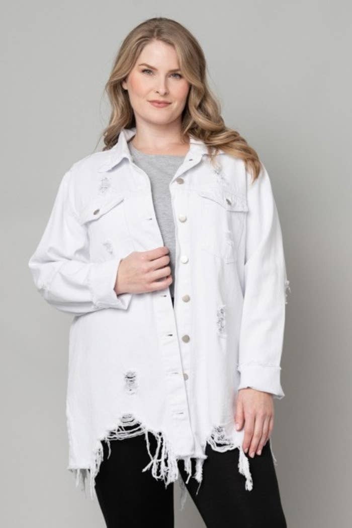 Distressed Denim Shacket - Curvy