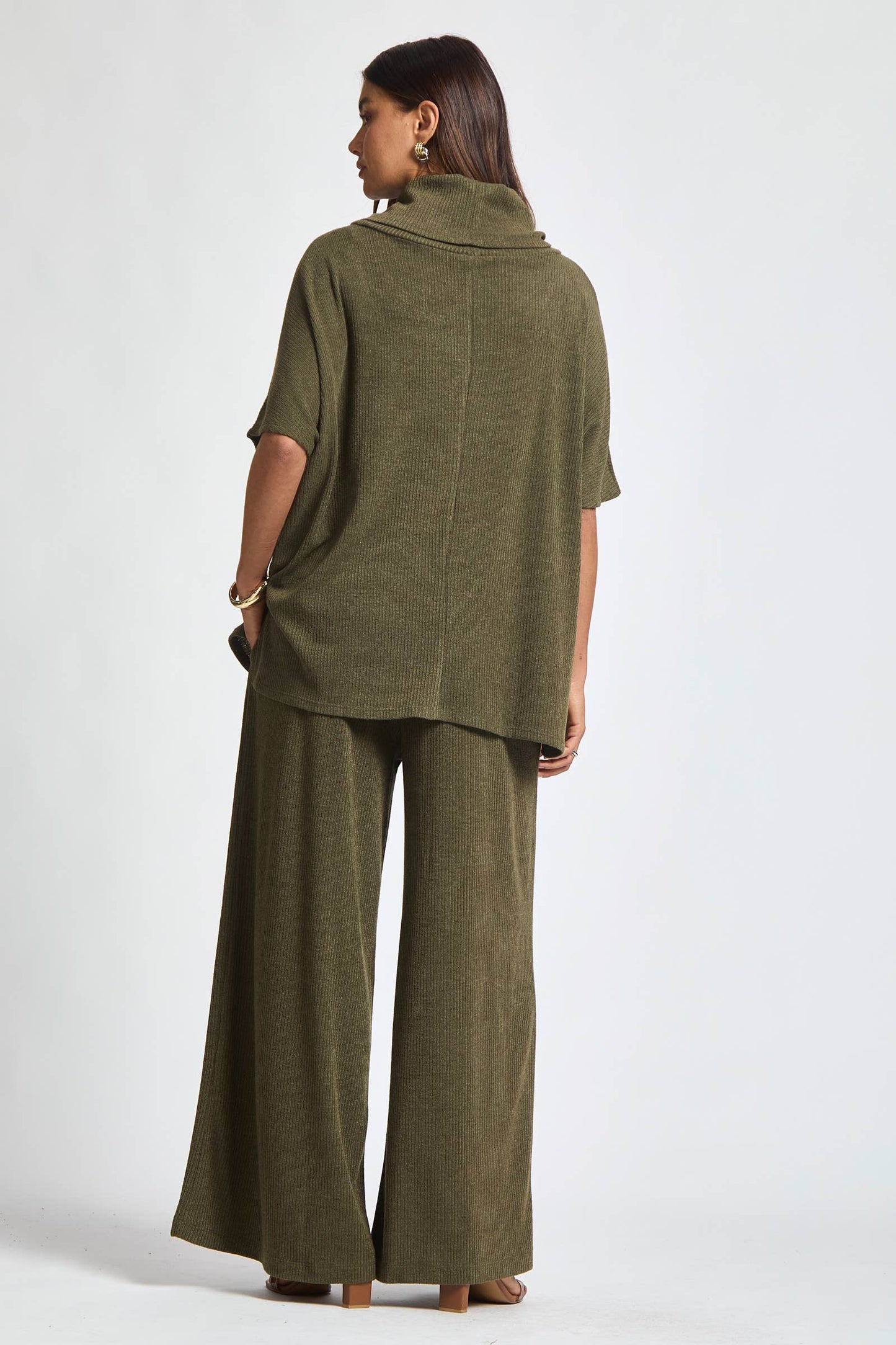 Cowl Neck Top + Relaxed Pants 2 Piece Set