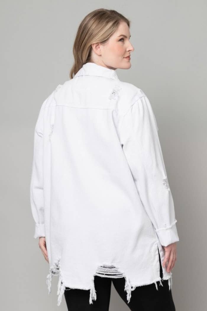 Distressed Denim Shacket - Curvy
