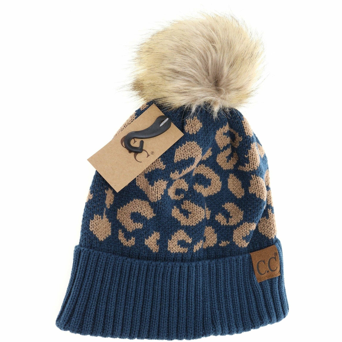 Leopard Pattern Fur Pom Beanie YJ2091