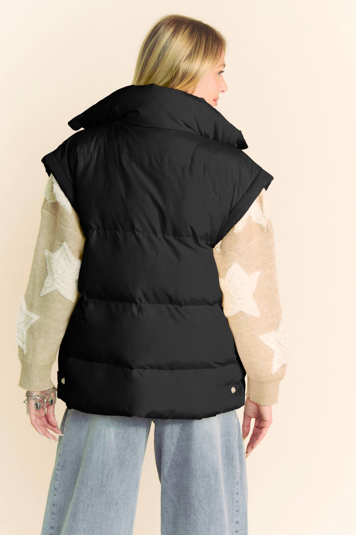 PLUS SOLID SLEEVELESS ZIPPER PUFFER JACKET VEST