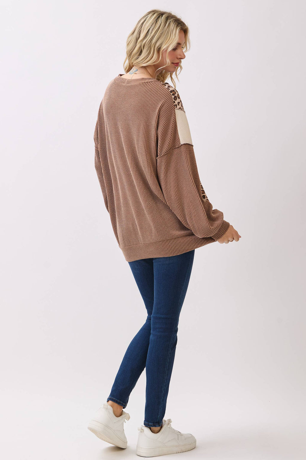 Color Block Rib Knit Oversized Pullover Top T6109