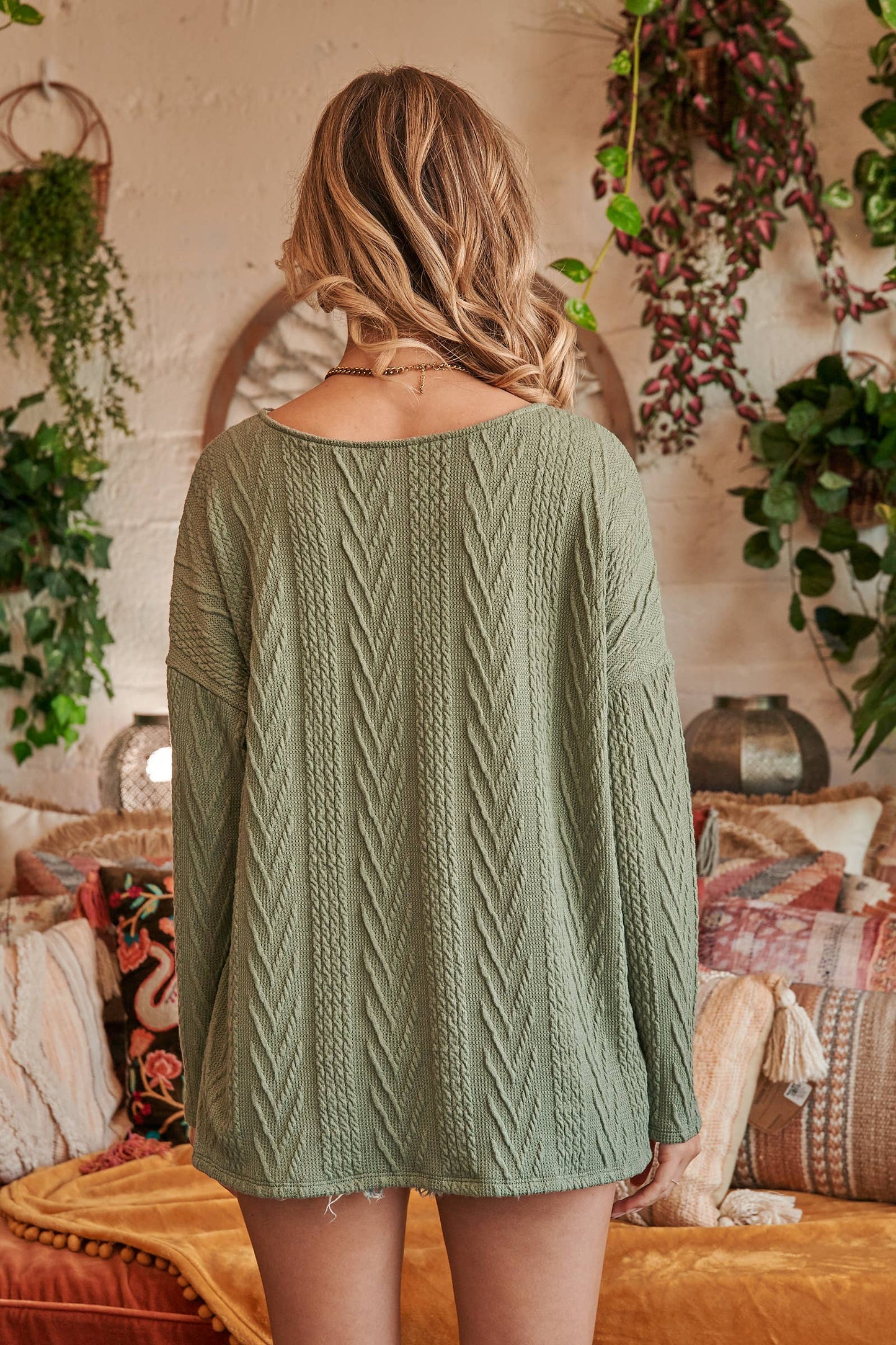 Oversized fit cable knit top-LT4996