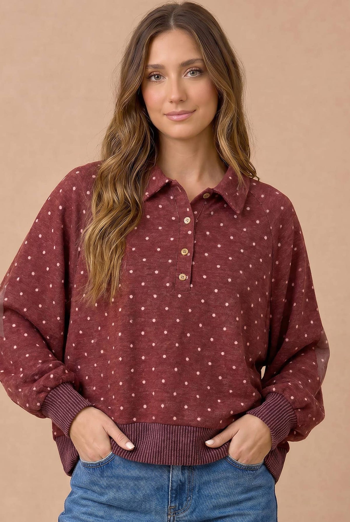 Polka Dot Collared Hacci Pullover