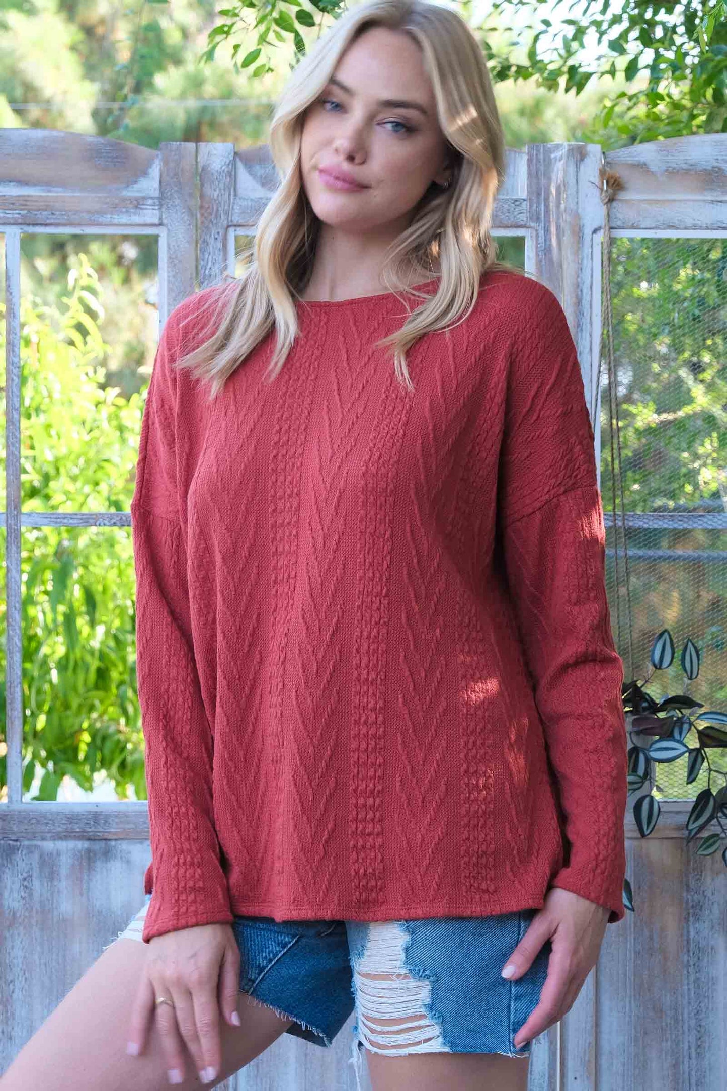 Oversized fit cable knit top-LT4996