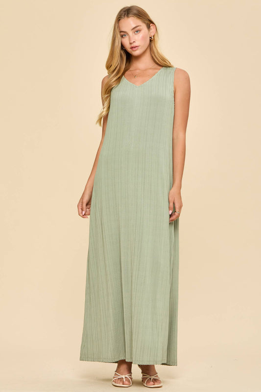 Textured V-Neck Maxi Dress