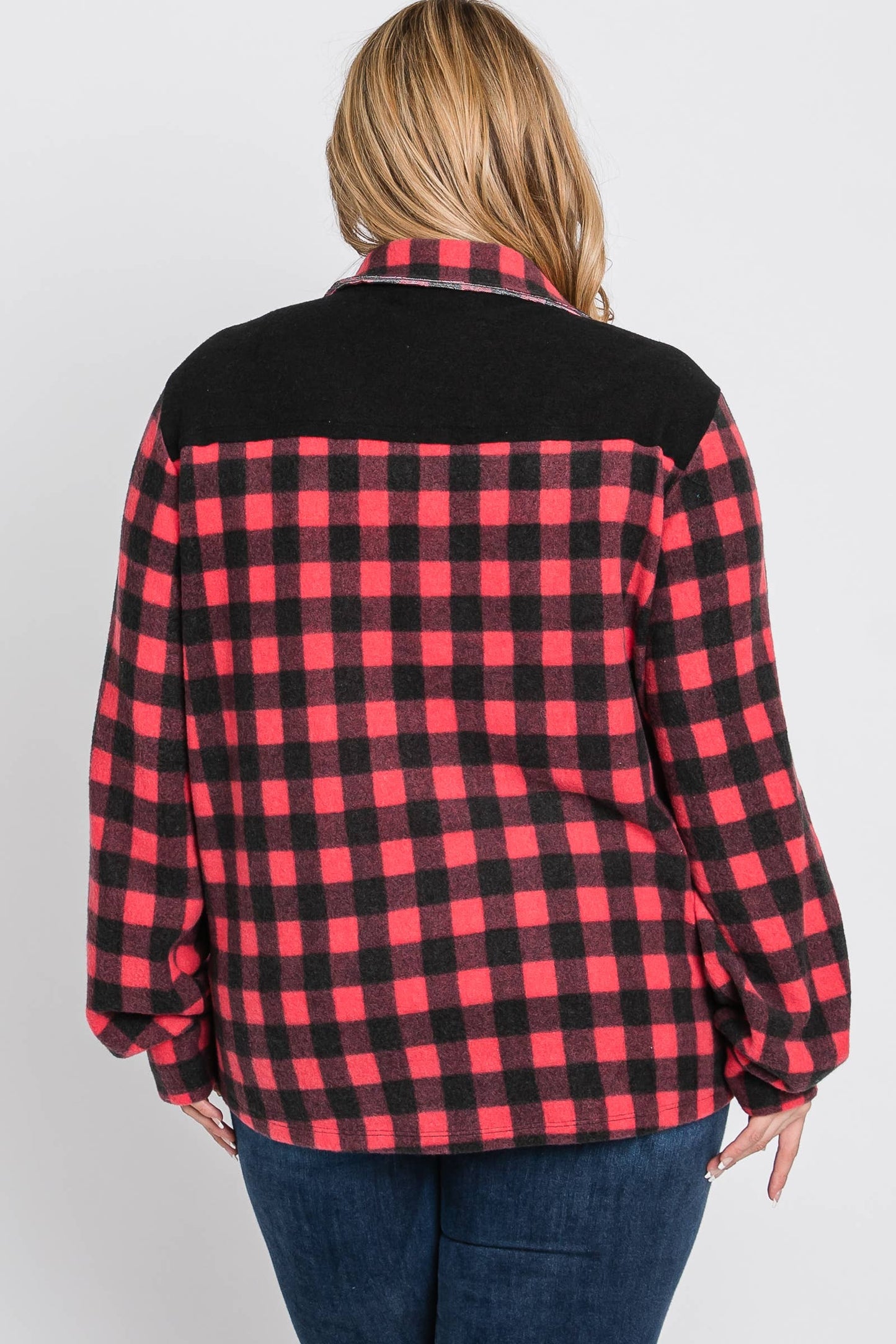 Plus Plaid brushed knit shirt jacket-PLT4604B