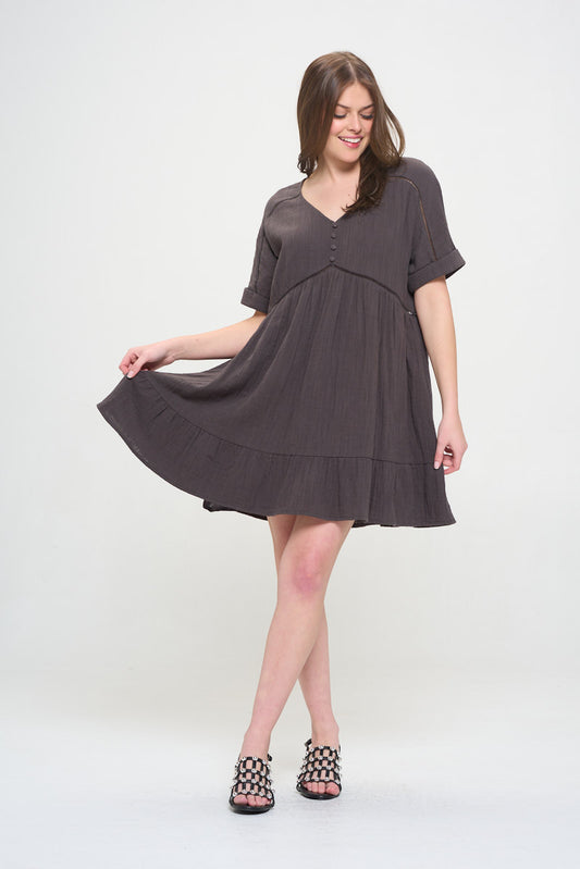 Short Sleeve Button Down Dress Curvy
