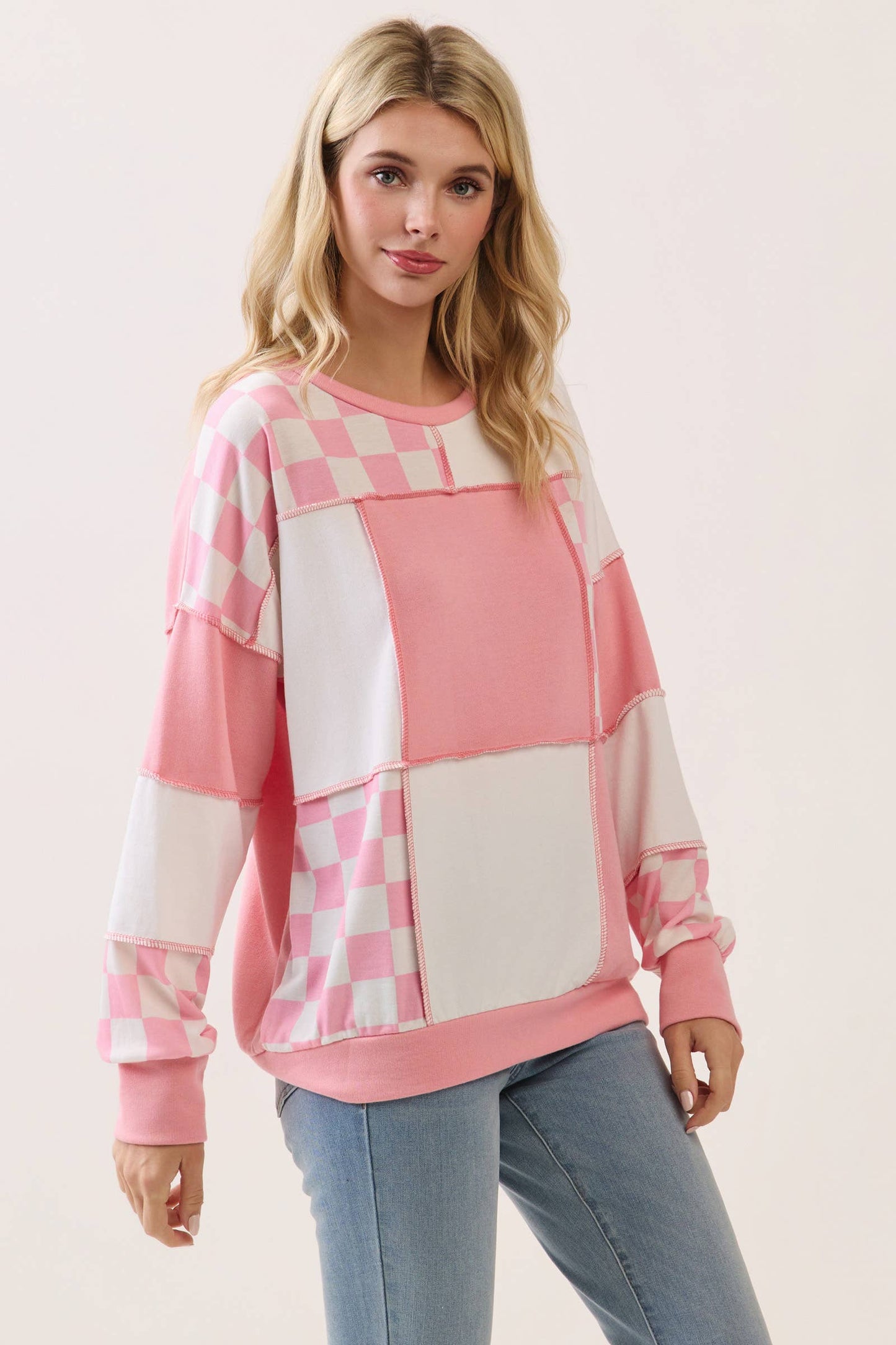 Checkered Print Patchwork Top