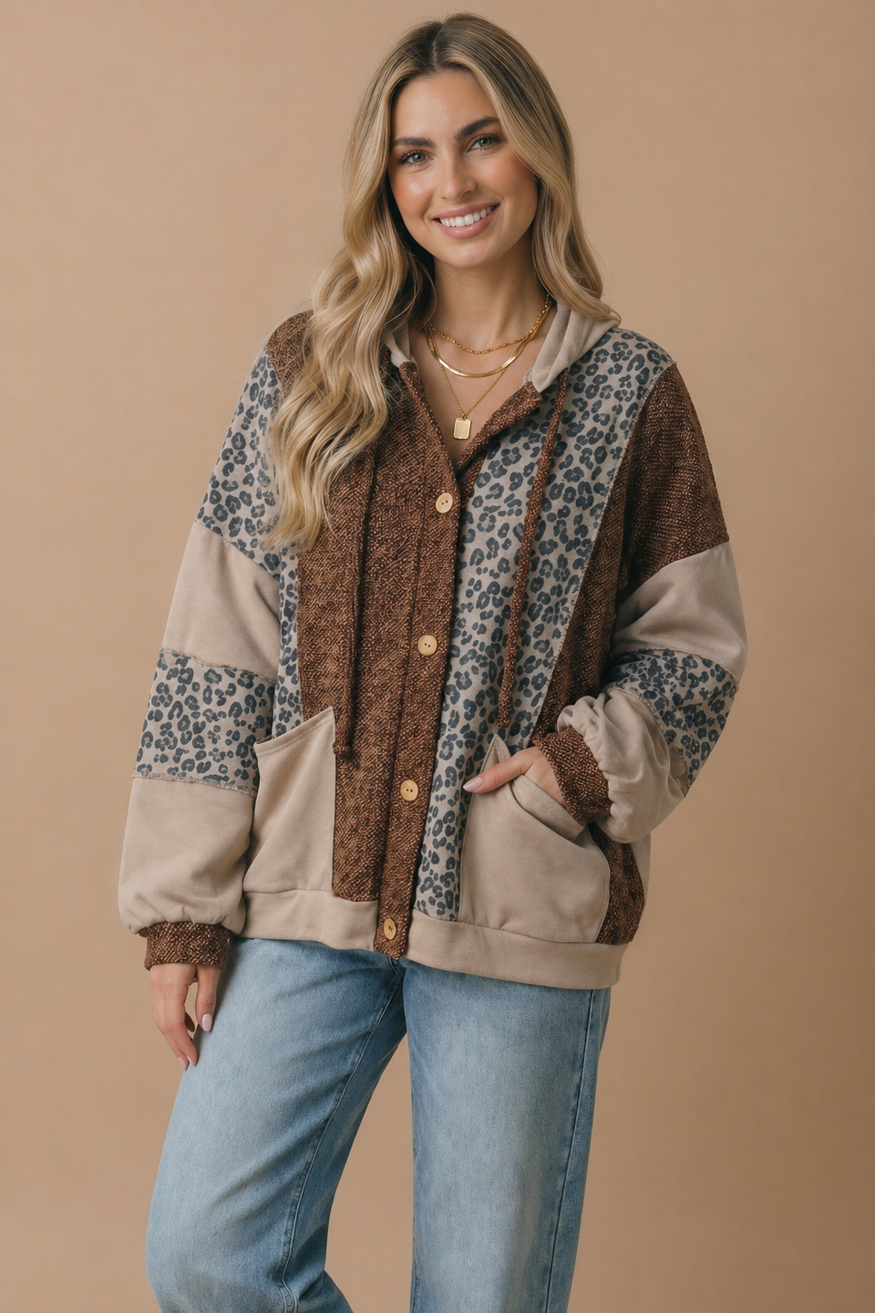 Two-Tone Leopard Jacket Curvy