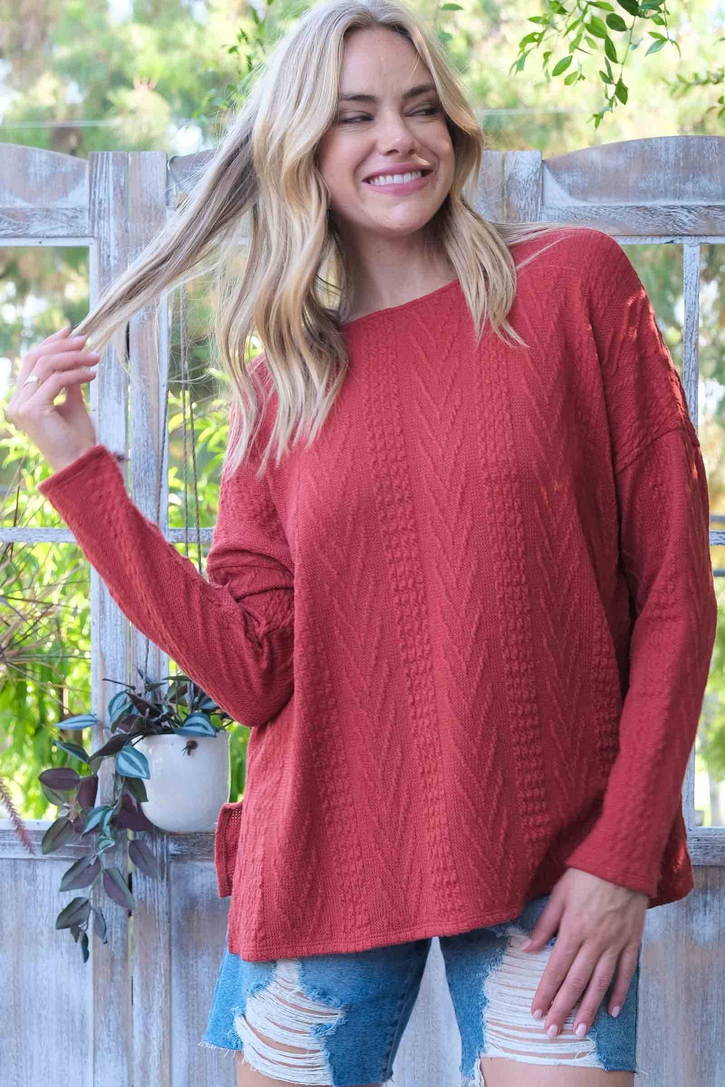 Oversized fit cable knit top-LT4996