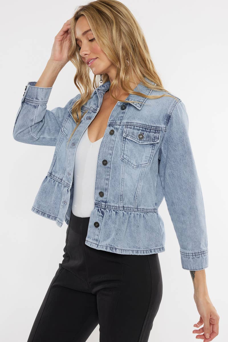 OPEN PACK CLASSIC FIT PEPLUM DENIM JACKET-KC7369L