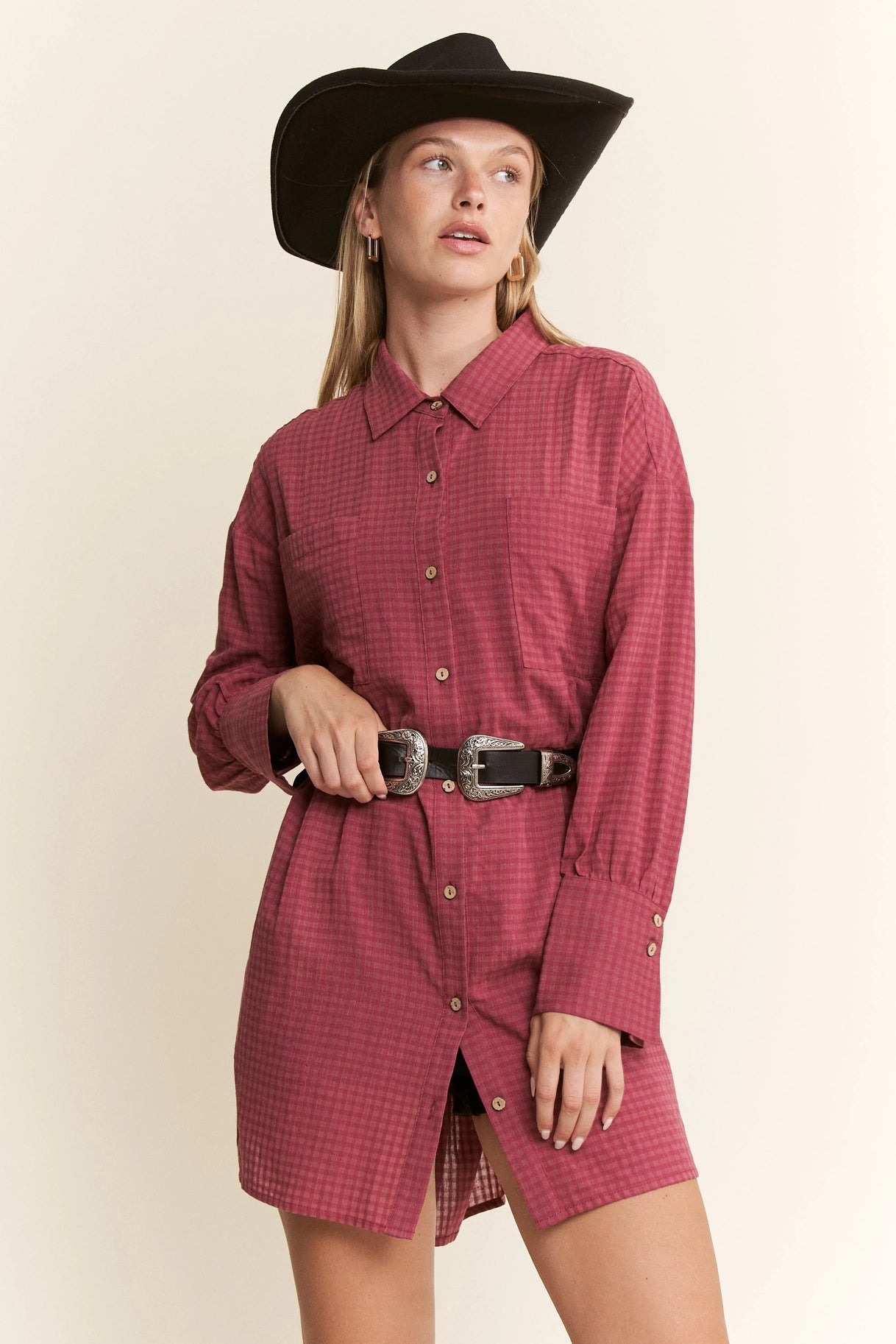 Gingham Oversized Button Down Top- Curvy