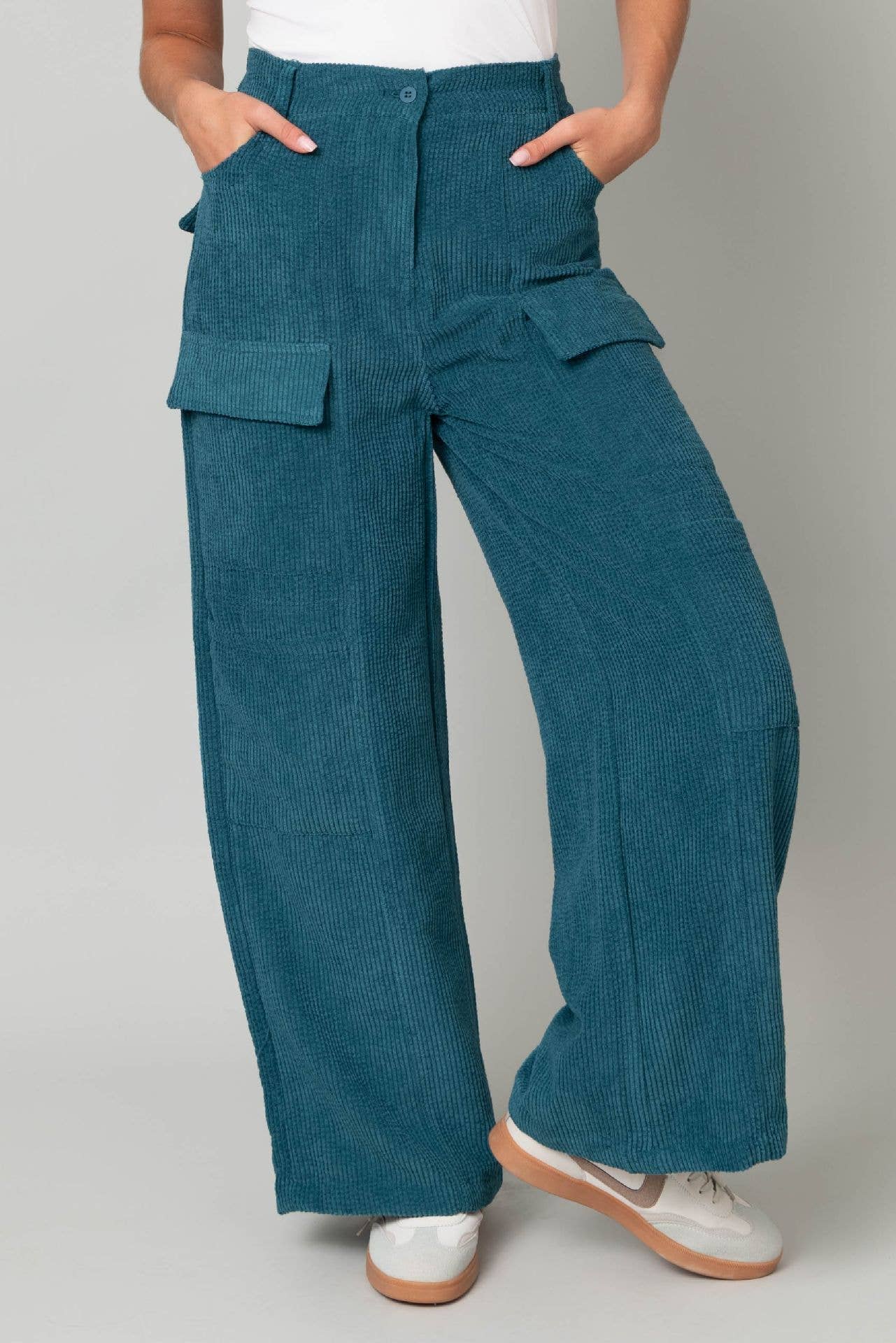 Corduroy Wide Leg Pant w/ Elastic Back Waistband