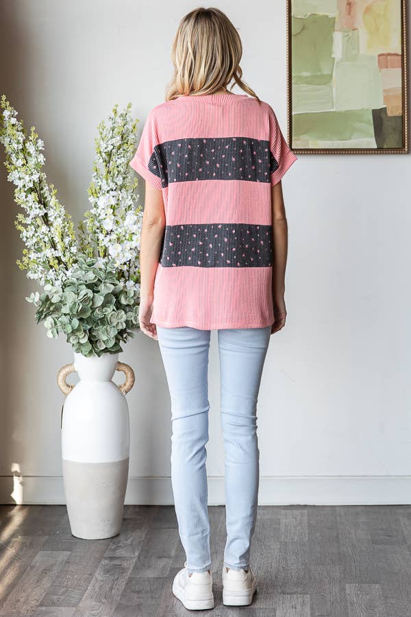 Curvy Color Block Side Slit Short Sleeve