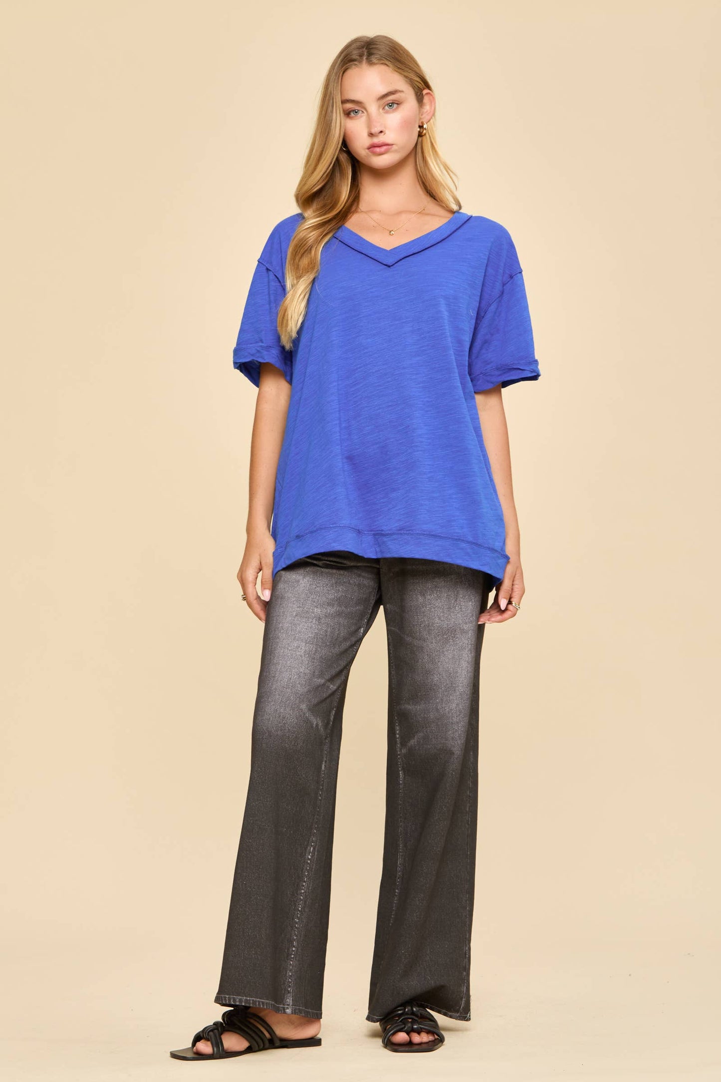 V-Neck Cotton Knit Top