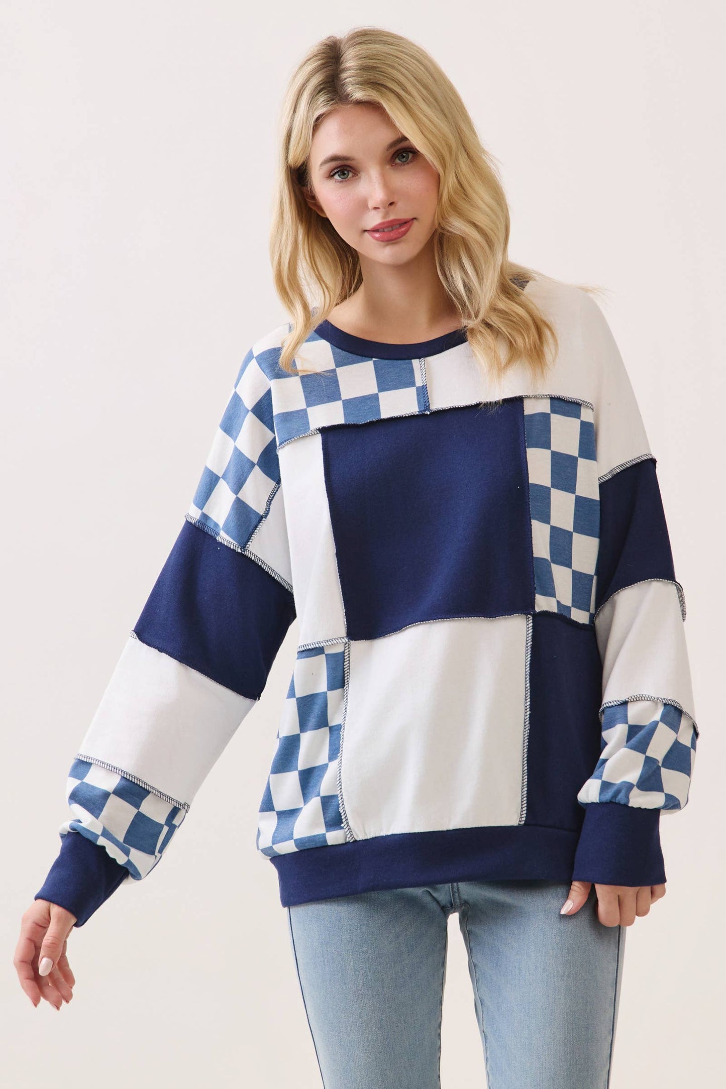 Checkered Print Patchwork Top